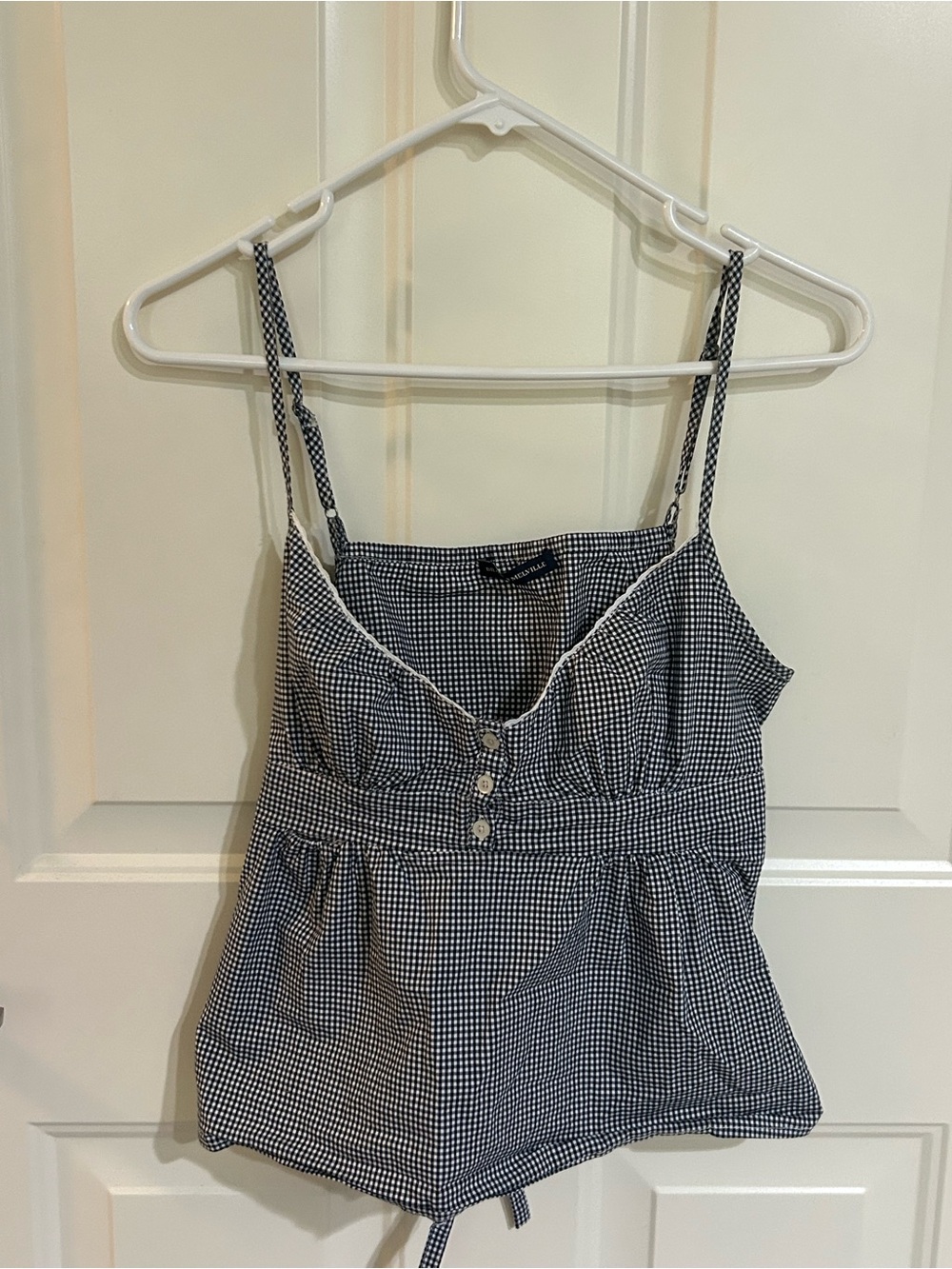 Navy Gingham Tie-Back Top